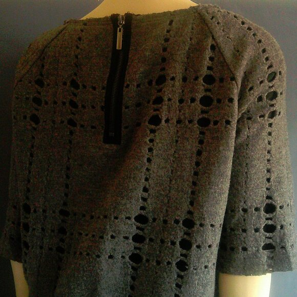 Tory Burch Gray Wool Holes Black Lined Frayed Sweater Sm - Picture 10 of 13